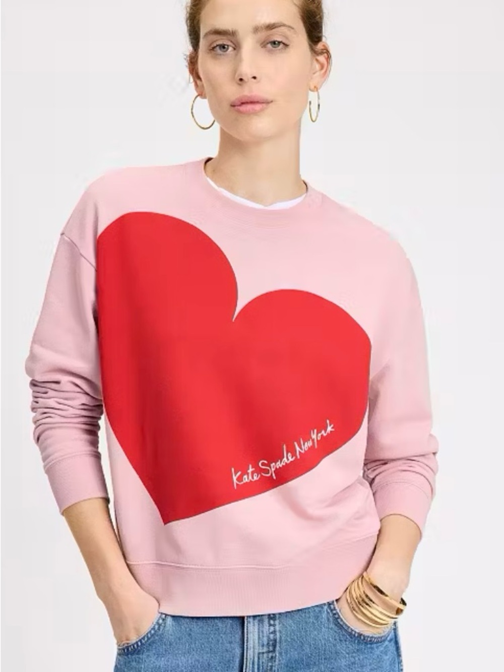 Kate Spade French Rose Sweatshirt with Large Red Heart Graphic